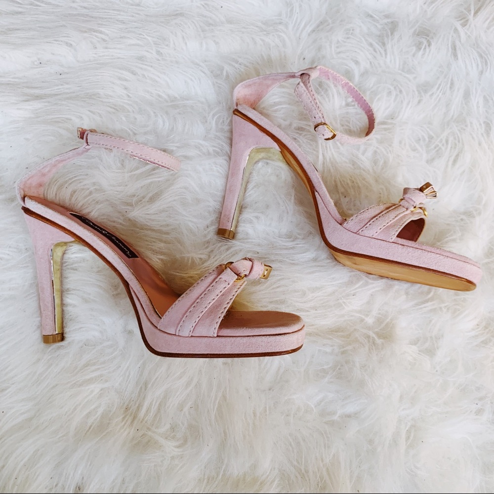 DAVID AARON Pink Ankle Strap Open Toed Heels
